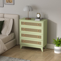HOMCOM Chest of Drawers, 4-Drawer Storage Organiser Unit with Rattan Element for Bedroom, Living Room, Light Green - thumbnail 9