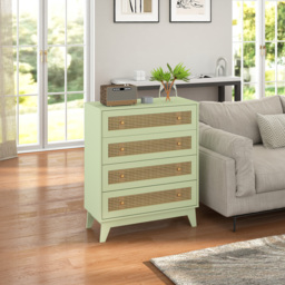 HOMCOM Chest of Drawers, 4-Drawer Storage Organiser Unit with Rattan Element for Bedroom, Living Room, Light Green - thumbnail 7