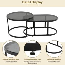Space-Saving Outdoor Garden Lounge Set with Glass Coffee Table, Adjustable Foot Pads, Garden Settee Set for Patio, Porch, Backyard, Grey - Aosom.UK - thumbnail 5