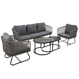 Space-Saving Outdoor Garden Lounge Set with Glass Coffee Table, Adjustable Foot Pads, Garden Settee Set for Patio, Porch, Backyard, Grey - Aosom.UK - thumbnail 2
