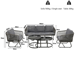 Space-Saving Outdoor Garden Lounge Set with Glass Coffee Table, Adjustable Foot Pads, Garden Settee Set for Patio, Porch, Backyard, Grey - Aosom.UK - thumbnail 3
