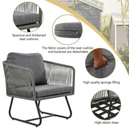 Space-Saving Outdoor Garden Lounge Set with Glass Coffee Table, Adjustable Foot Pads, Garden Settee Set for Patio, Porch, Backyard, Grey - Aosom.UK - thumbnail 4