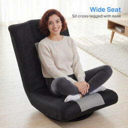 HOMCOM Floor Chair, Folding Floor Sofa with Adjustable Backrest, Wide Seat, Swivel Base, Black - thumbnail 5