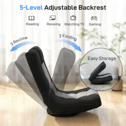 HOMCOM Floor Chair, Folding Floor Sofa with Adjustable Backrest, Wide Seat, Swivel Base, Black - thumbnail 4