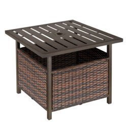 Outsunny Outdoor Rattan Wicker Patio Coffee Table w/ Umbrella Hole Suitable for Garden Backyard Brown - thumbnail 1