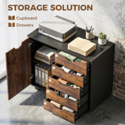 HOMCOM Multi-Storage Mobile Office Storage Cabinet - Rustic Brown - thumbnail 4