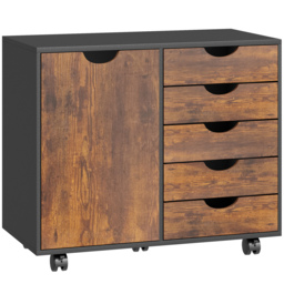 HOMCOM Multi-Storage Mobile Office Storage Cabinet - Rustic Brown - thumbnail 1