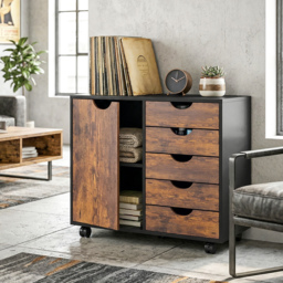 HOMCOM Multi-Storage Mobile Office Storage Cabinet - Rustic Brown - thumbnail 9