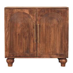 Solid Mango Wood Arco Groove Sideboard with Whimsical Animal Motif, 2-Door Sideboard Ideal for Living Room, 35L x 75W x 71H cm, Brown - Aosom UK - thumbnail 2