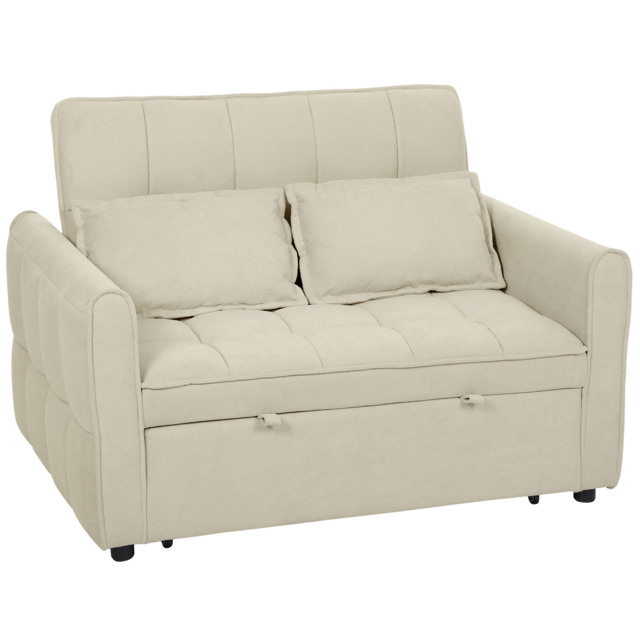 HOMCOM 2 Seater Sofa Bed, 3-in-1 Convertible Sleeper Sofa with Click-clack Adjustable Backrest and 2 Pillows, Light Brown - image 1