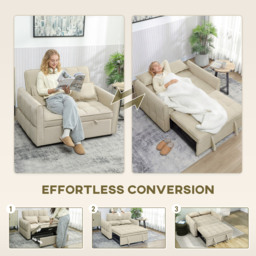 HOMCOM 2 Seater Sofa Bed, 3-in-1 Convertible Sleeper Sofa with Click-clack Adjustable Backrest and 2 Pillows, Light Brown - thumbnail 4