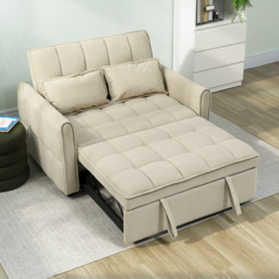 HOMCOM 2 Seater Sofa Bed, 3-in-1 Convertible Sleeper Sofa with Click-clack Adjustable Backrest and 2 Pillows, Light Brown - thumbnail 8