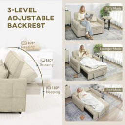 HOMCOM 2 Seater Sofa Bed, 3-in-1 Convertible Sleeper Sofa with Click-clack Adjustable Backrest and 2 Pillows, Light Brown - thumbnail 5
