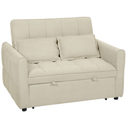 HOMCOM 2 Seater Sofa Bed, 3-in-1 Convertible Sleeper Sofa with Click-clack Adjustable Backrest and 2 Pillows, Light Brown - thumbnail 1