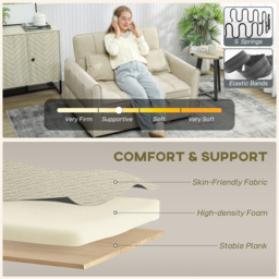 HOMCOM 2 Seater Sofa Bed, 3-in-1 Convertible Sleeper Sofa with Click-clack Adjustable Backrest and 2 Pillows, Light Brown - thumbnail 6