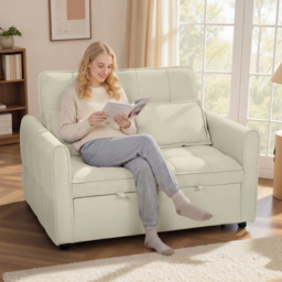 HOMCOM 2 Seater Sofa Bed, 3-in-1 Convertible Sleeper Sofa with Click-clack Adjustable Backrest and 2 Pillows, Light Brown - thumbnail 2