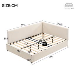 4ft6 Double Bed with Integrated Side Rails, Ideal Bed Frame for Children and Elderly Users, 194L x 146.5W x 82.5H cm, Beige - Aosom UK - thumbnail 3