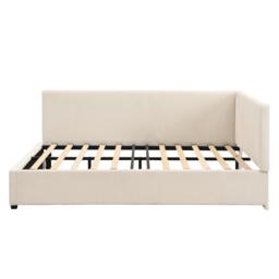 4ft6 Double Bed with Integrated Side Rails, Ideal Bed Frame for Children and Elderly Users, 194L x 146.5W x 82.5H cm, Beige - Aosom UK - thumbnail 2