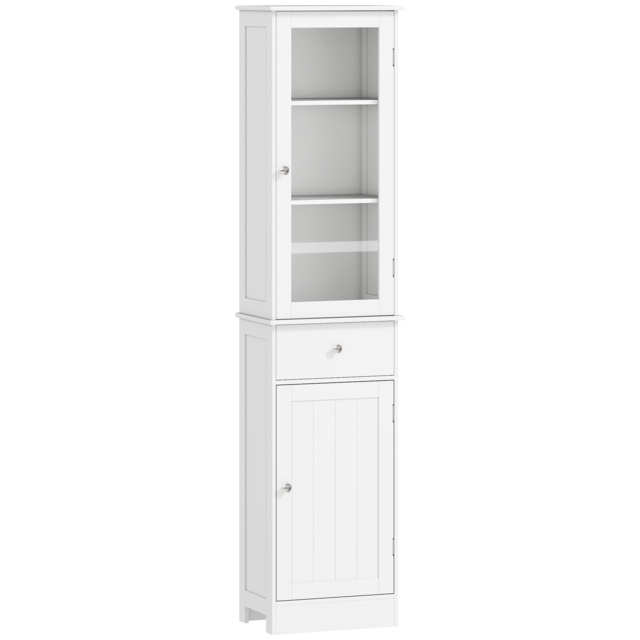 kleankin Bathroom Storage Cabinet with 3-tier Shelf Drawer Door, Floor Cabinet Free Standing Tall Slim Side Organizer Shelves, White - Aosom UK - image 1