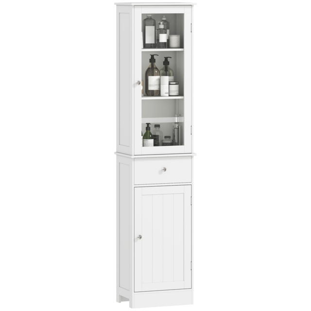 kleankin Bathroom Storage Cabinet with 3-tier Shelf Drawer Door, Floor Cabinet Free Standing Tall Slim Side Organizer Shelves, White - Aosom UK - image 1