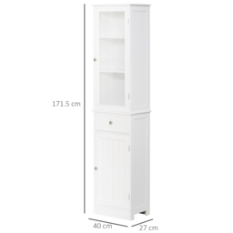 kleankin Bathroom Storage Cabinet with 3-tier Shelf Drawer Door, Floor Cabinet Free Standing Tall Slim Side Organizer Shelves, White - Aosom UK - thumbnail 3