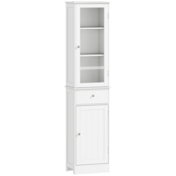 kleankin Bathroom Storage Cabinet with 3-tier Shelf Drawer Door, Floor Cabinet Free Standing Tall Slim Side Organizer Shelves, White - Aosom UK