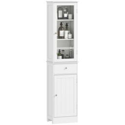 kleankin Bathroom Storage Cabinet with 3-tier Shelf Drawer Door, Floor Cabinet Free Standing Tall Slim Side Organizer Shelves, White - Aosom UK - thumbnail 1