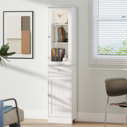 kleankin Bathroom Storage Cabinet with 3-tier Shelf Drawer Door, Floor Cabinet Free Standing Tall Slim Side Organizer Shelves, White - Aosom UK - thumbnail 9