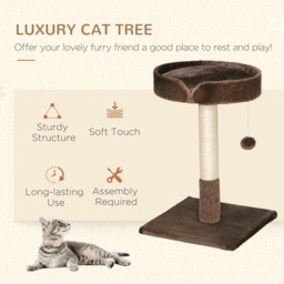 PawHut Compact Cat Tree, Sisal Scratching Post, Soft Bed, Play Toy, for Kittens, Brown, 45x45x70 cm - Aosom UK - thumbnail 4