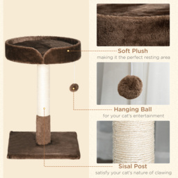 PawHut Compact Cat Tree, Sisal Scratching Post, Soft Bed, Play Toy, for Kittens, Brown, 45x45x70 cm - Aosom UK - thumbnail 5