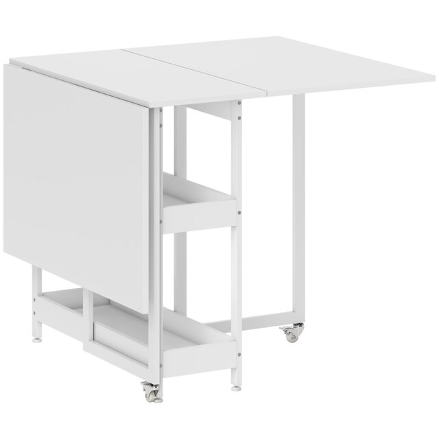 HOMCOM Industrial Folding Dining Table, Drop Leaf Table with Open Compartments for Small Spaces, Kitchen, Dining Room, White - image 1