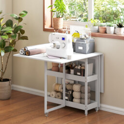 HOMCOM Industrial Folding Dining Table, Drop Leaf Table with Open Compartments for Small Spaces, Kitchen, Dining Room, White - thumbnail 8