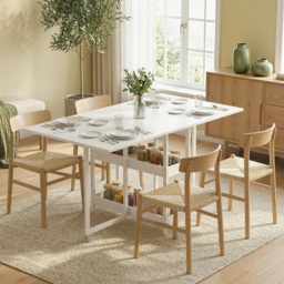 HOMCOM Industrial Folding Dining Table, Drop Leaf Table with Open Compartments for Small Spaces, Kitchen, Dining Room, White - thumbnail 2