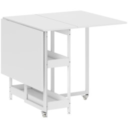 HOMCOM Industrial Folding Dining Table, Drop Leaf Table with Open Compartments for Small Spaces, Kitchen, Dining Room, White - thumbnail 1