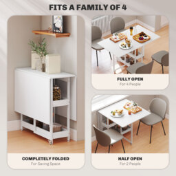 HOMCOM Industrial Folding Dining Table, Drop Leaf Table with Open Compartments for Small Spaces, Kitchen, Dining Room, White - thumbnail 4
