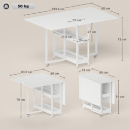 HOMCOM Industrial Folding Dining Table, Drop Leaf Table with Open Compartments for Small Spaces, Kitchen, Dining Room, White - thumbnail 3