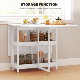 HOMCOM Industrial Folding Dining Table, Drop Leaf Table with Open Compartments for Small Spaces, Kitchen, Dining Room, White - thumbnail 5
