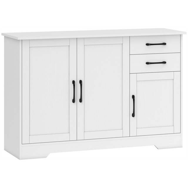 HOMCOM Sideboard with 2 Drawers Modern Storage Cabinet, Kitchen Cupboard with Adjustable Shelf and 3 Doors White - image 1