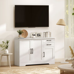 HOMCOM Sideboard with 2 Drawers Modern Storage Cabinet, Kitchen Cupboard with Adjustable Shelf and 3 Doors White - thumbnail 8
