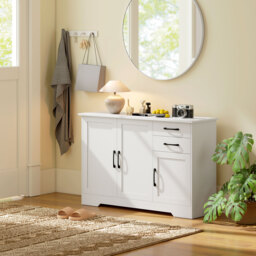 HOMCOM Sideboard with 2 Drawers Modern Storage Cabinet, Kitchen Cupboard with Adjustable Shelf and 3 Doors White - thumbnail 9