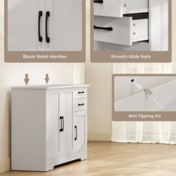 HOMCOM Sideboard with 2 Drawers Modern Storage Cabinet, Kitchen Cupboard with Adjustable Shelf and 3 Doors White - thumbnail 7