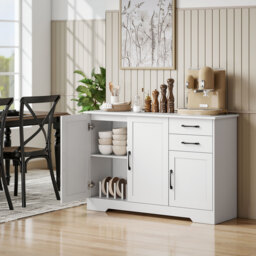 HOMCOM Sideboard with 2 Drawers Modern Storage Cabinet, Kitchen Cupboard with Adjustable Shelf and 3 Doors White - thumbnail 2
