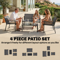 Outsunny 4 Seater Garden Furniture Set with Loveseat, Armchairs, Table, Metal Garden Sofa Set with Breathable Seats, Grey - thumbnail 4