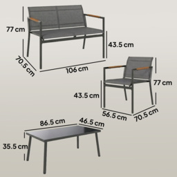 Outsunny 4 Seater Garden Furniture Set with Loveseat, Armchairs, Table, Metal Garden Sofa Set with Breathable Seats, Grey - thumbnail 3
