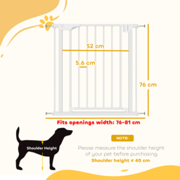 PawHut Baby Gate, Pet Safety Gate Pressure Fit, 76-82cm Wide with Two-Way Open, One-Hand Opening - thumbnail 3