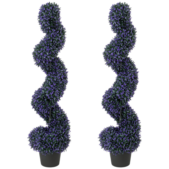 HOMCOM Set of 2 Decorative Artificial Plants, 120cm Artificial Boxwood Spiral Topiary Tree with 840 Leaves, UV Resistant - image 1