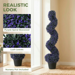HOMCOM Set of 2 Decorative Artificial Plants, 120cm Artificial Boxwood Spiral Topiary Tree with 840 Leaves, UV Resistant - thumbnail 4