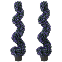 HOMCOM Set of 2 Decorative Artificial Plants, 120cm Artificial Boxwood Spiral Topiary Tree with 840 Leaves, UV Resistant - thumbnail 1