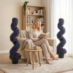 HOMCOM Set of 2 Decorative Artificial Plants, 120cm Artificial Boxwood Spiral Topiary Tree with 840 Leaves, UV Resistant - thumbnail 8