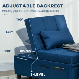 HOMCOM Convertible Chair Bed w/ Padding Seat, 3-in-1 Multi-Functional Sleeper Chair Bed w/ Adjustable Backrest, Wheels and Pillow, Cat Scratch Anti, Blue - thumbnail 5